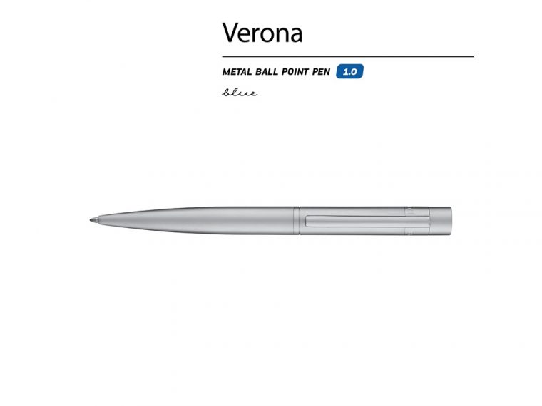 Ручка металлическая шариковая "Verona", серебристый — изображение 2