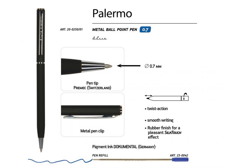 Ручка металлическая шариковая «Palermo», софт-тач — изображение 3