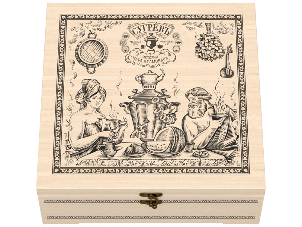 Подарочный набор с чаем и эфирными маслами «История пара и самовара» в деревянной шкатулке — изображение 2