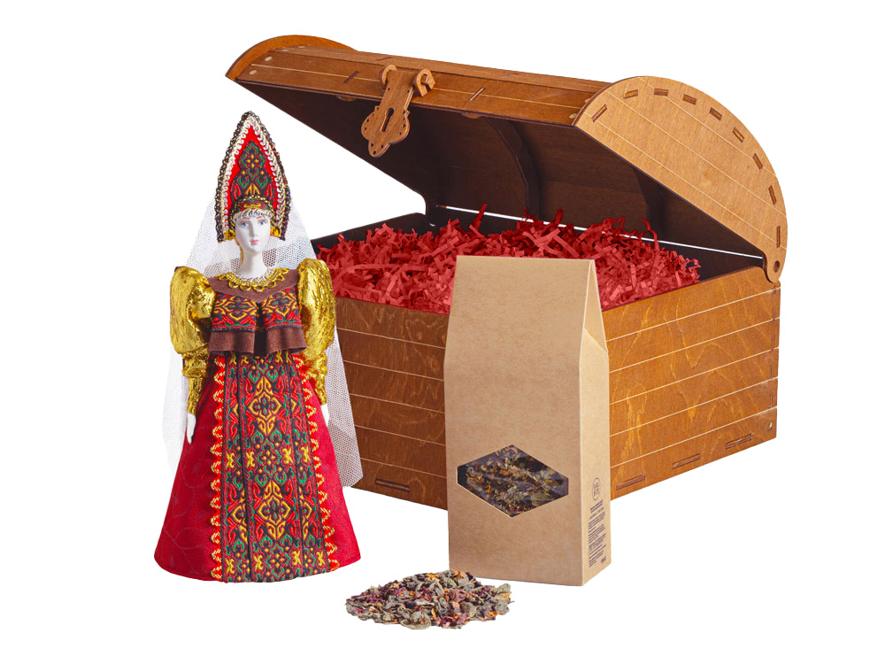 Подарочный набор: кукла фарфоровая, чай "Малина с мятой"