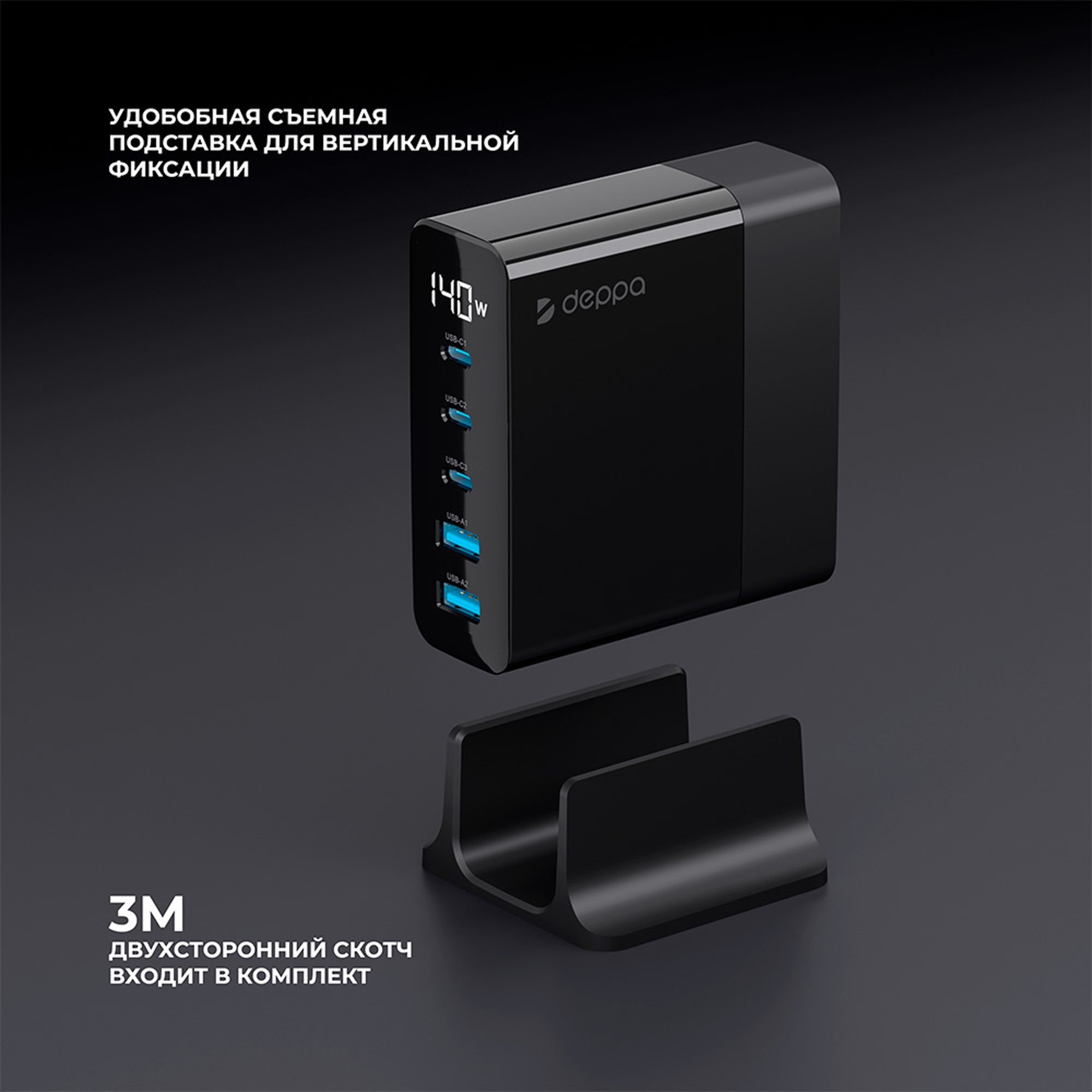 Зарядная станция 3xUSB Type-C, 2xUSB, PD, QC, 140Вт — изображение 4