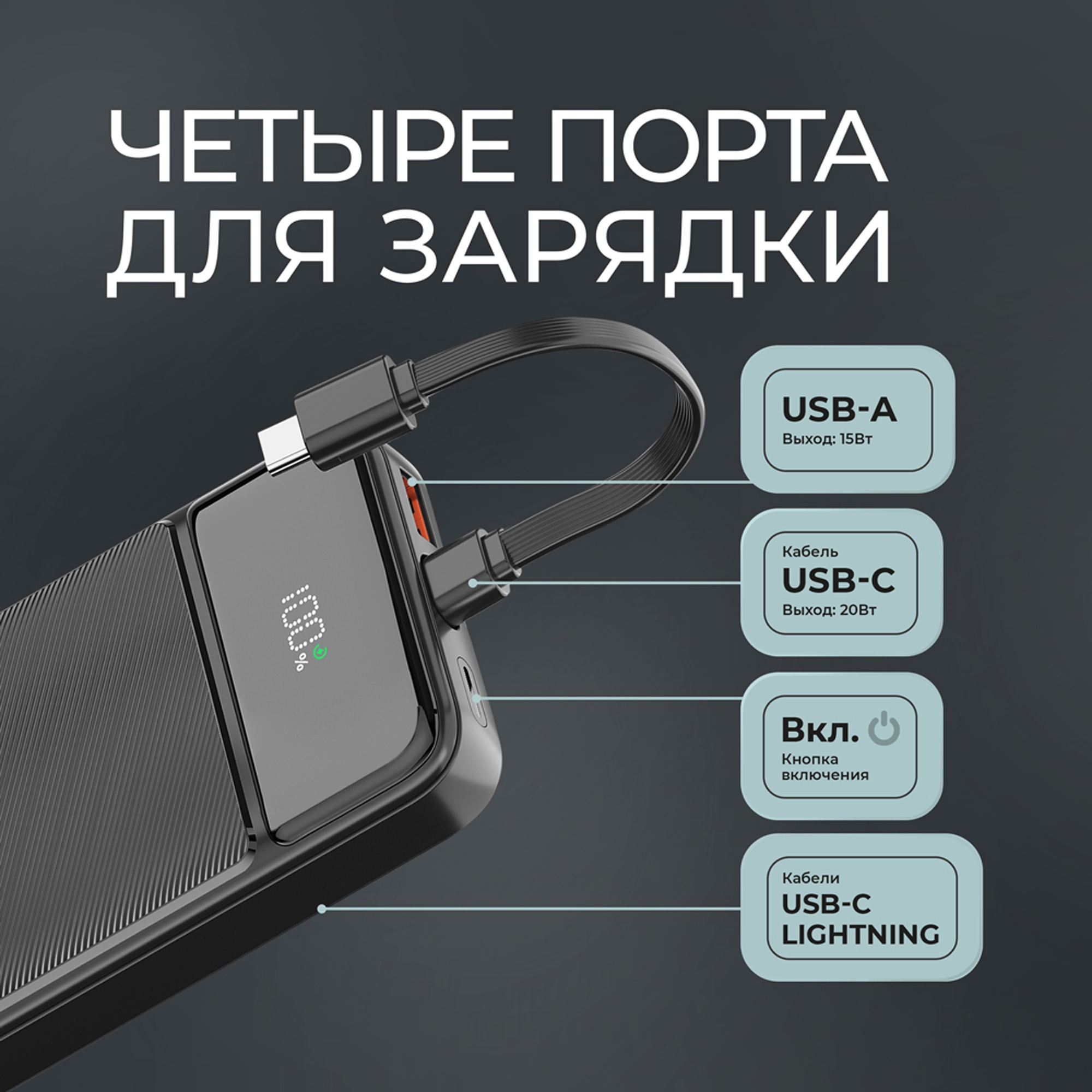 Внешний АКБ NRG Turbo V4c 10000 мА-ч, дисплей — изображение 4