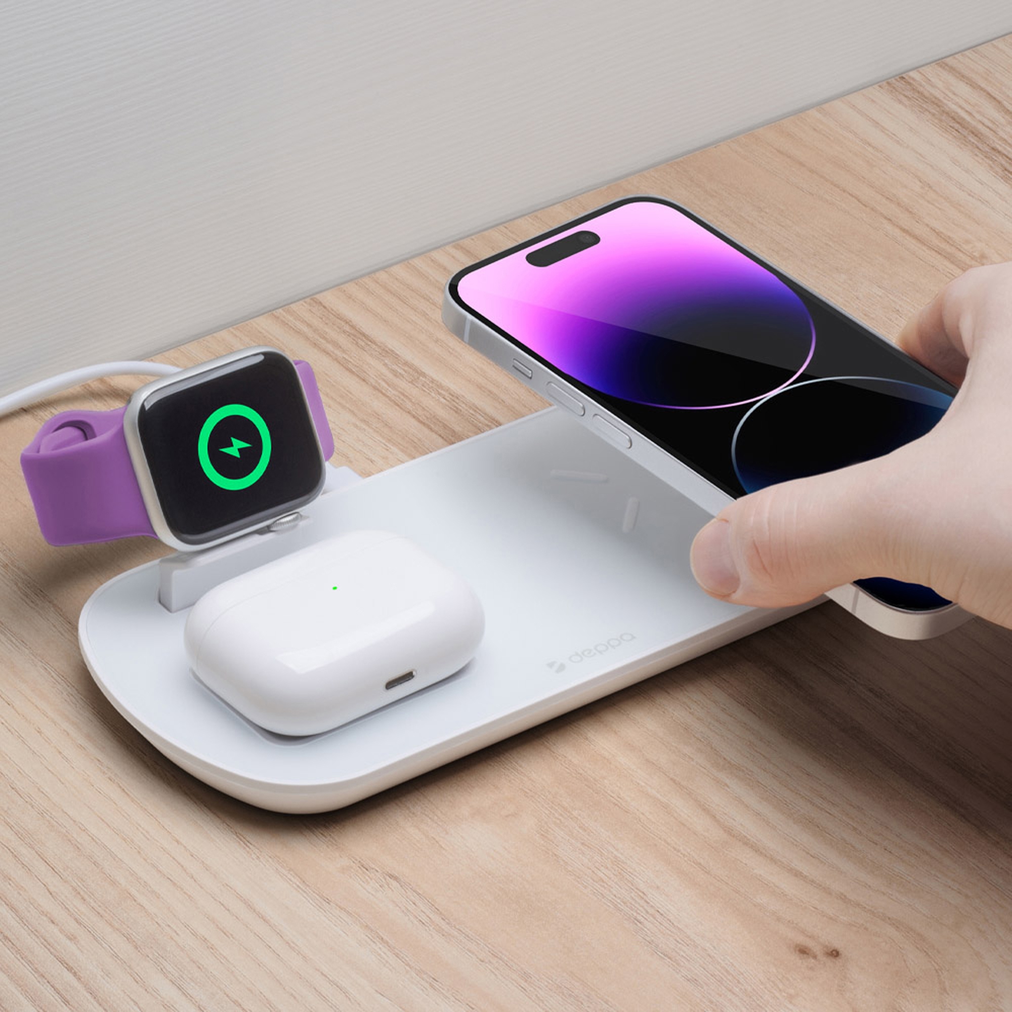 Зарядная станция 3 в 1: iPhone, Apple Watch, Airpods, беспроводная, 17,5 Вт — изображение 4