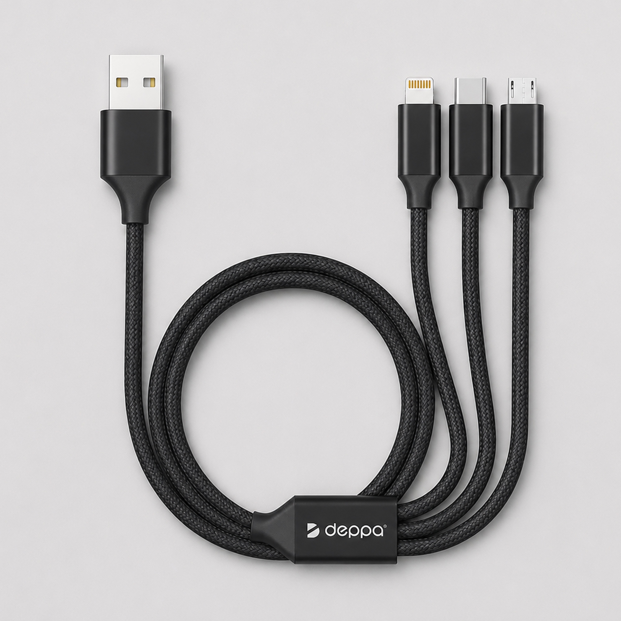Дата-кабель 3 в 1: micro USB, USB-C, Ligthning, алюминий, 1.2м