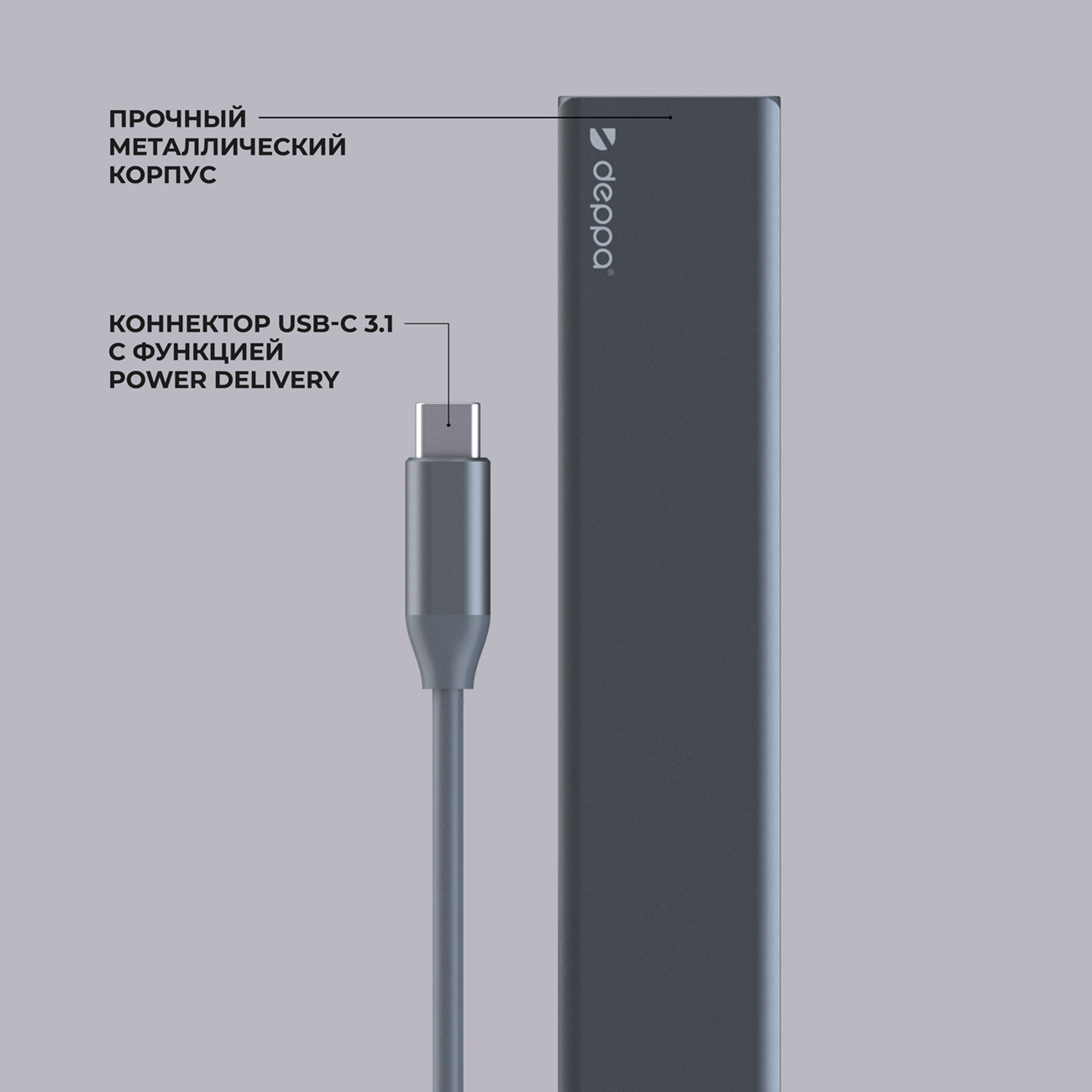 USB Type-C хаб 7-в-1, HDMI, Power Delivery, 2xUSB 3.0, RJ45, microSD/SD — изображение 3