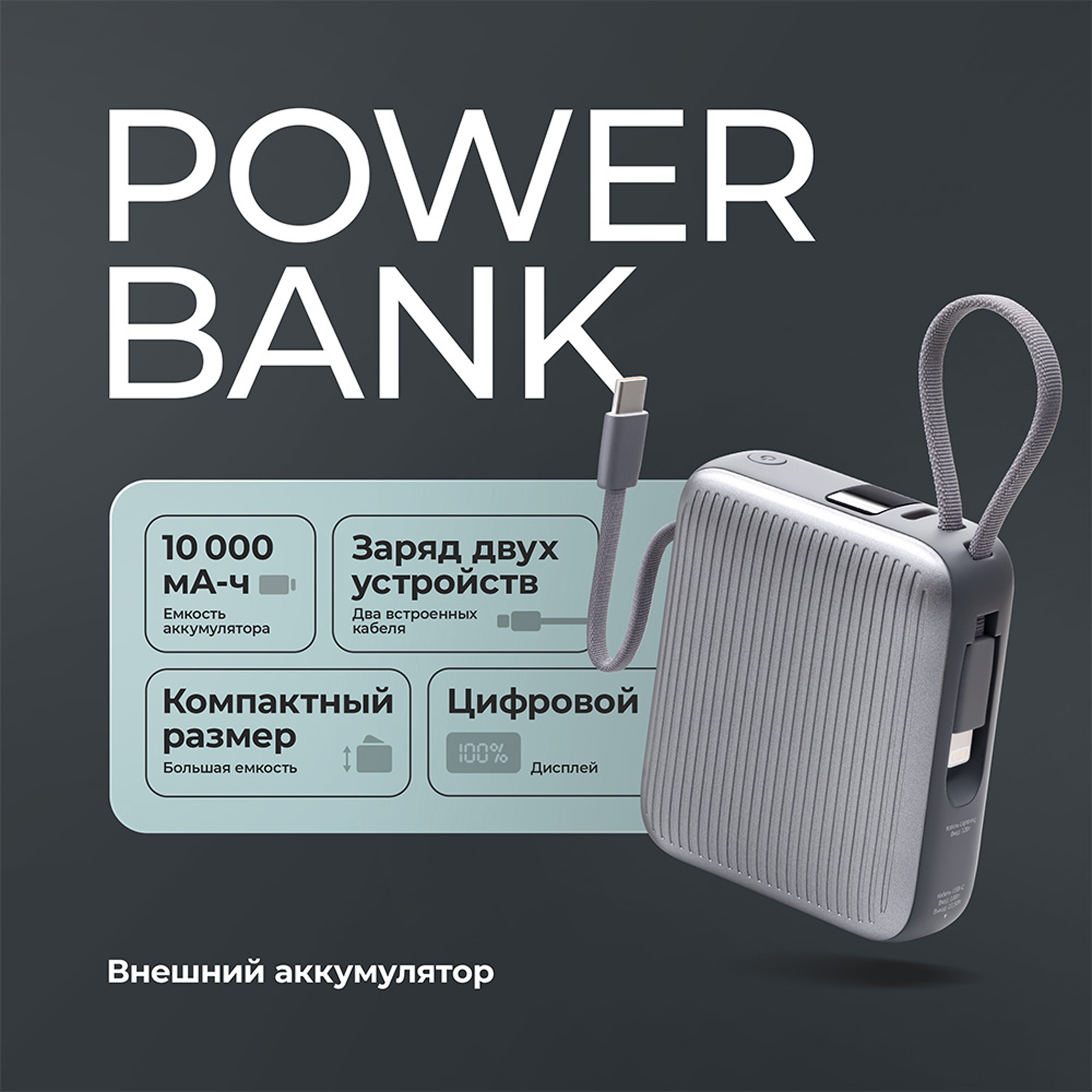 Внешний АКБ NRG Turbo Cable 10000 mAh, 22,5Вт — изображение 3